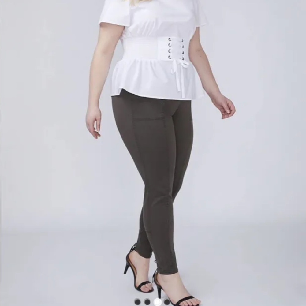 Lane Bryant Utility Twill Skinny Pant Lace-Back Stretch Black Olive Womens sz 18 - Picture 2 of 8